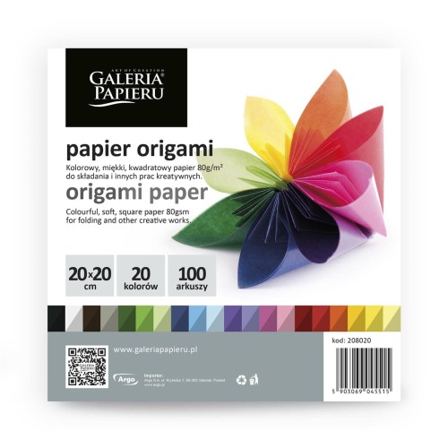 Papier origami 20x20cm 20 kolorów opakowanie 100 arkuszy www.asan.com.pl