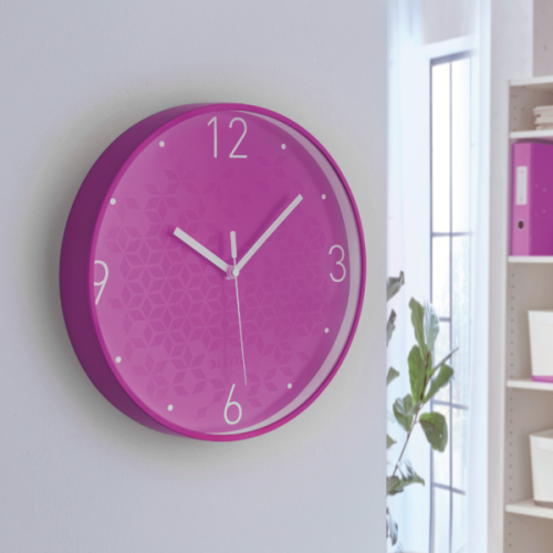 Cichy zegar ścienny Leitz WOW FIOLETOWY średnica 29 cm www.asan.com.pl