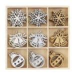 Zestaw drewnianych ozdób/zawieszek świątecznych komplet 45 sztuk 