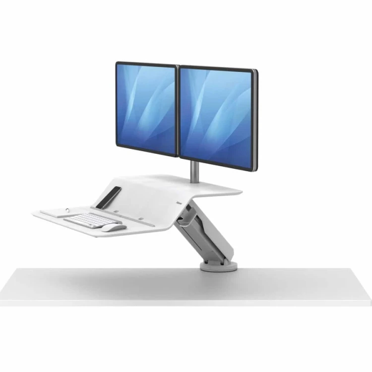 Stanowisko do pracy Sit-Stand Lotus™ RT - białe na 2 monitory www.asan.com.pl