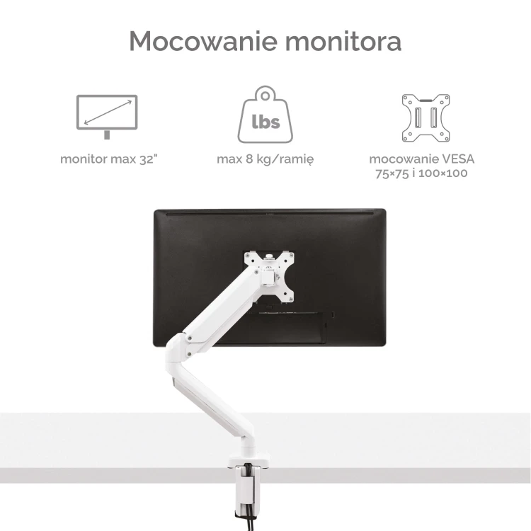 Ramię na 1 monitor Fellowes Platinum Series™ BIAŁE www.asan.com.pl