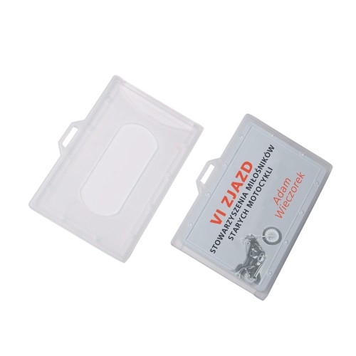 Identyfikator plastikowy twardy poziomy na karty plastikowe - O.BADGE HOLDER - 55 x 90 mm - 50 sztuk www.asan.com.pl