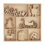 Zestaw drewnianych ozdób/zawieszek świątecznych  Pudełko MIKOŁAJ I SANIE  - 35 szt/opk