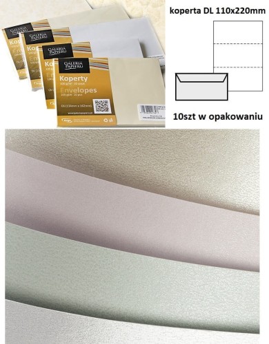 Koperta / koperty ozdobne DL - PEARL SREBRNY opk 10szt 120g m2 www.asan.com.pl