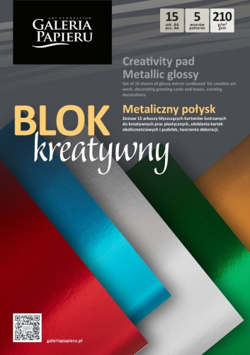 Blok kreatywny – Metaliczny połysk A4 210g/m2 - 15 ark. kartonów metalicznych www.asan.com.pl