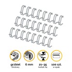 Grzbiety drutowe Fellowes A4  6mm (21-35 kartek) 1/4" skok 3:1 - kolor SREBRNY opk 100szt