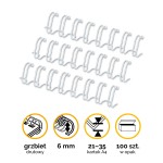 Grzbiety drutowe Fellowes A4  6mm  (21-35 kartek) 1/4" skok 3:1 - kolor BIAŁY opk 100szt