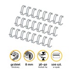 Grzbiety drutowe Fellowes A4 8mm (36-50 kartek) 5/16" skok 3:1   - kolor SREBRNY opk 100szt
