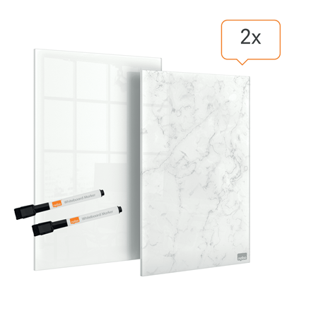 Tabliczka suchościeralna 23x15,2cm NOBO SZKLANA - 2 sztuki: 1 x biała i 1 x marmurkowa www.niszczarka.net www.asan.com.pl
