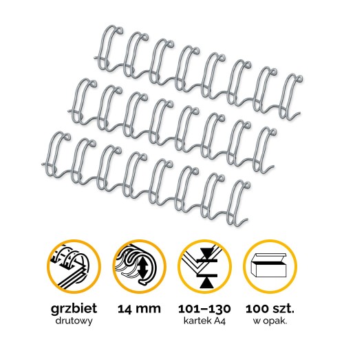 Grzbiety drutowe Fellowes A4 14mm 9/16" skok 3:1 - kolor SREBRNY www.asan.com.pl