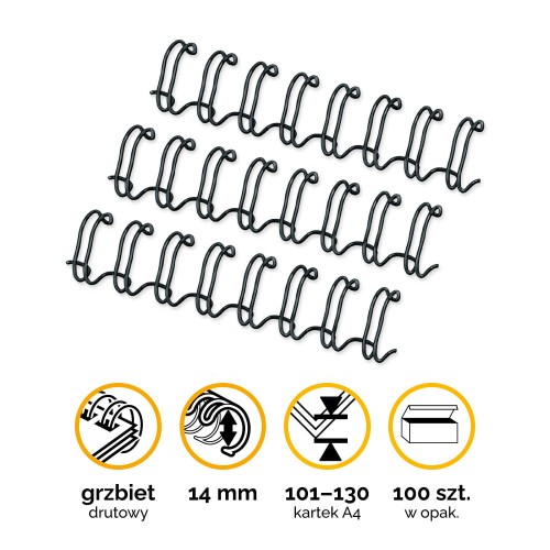 Grzbiety drutowe A4 Fellowes 14mm 9/16" skok 3:1 - 100szt kolor Czarny www.asan.com.pl
