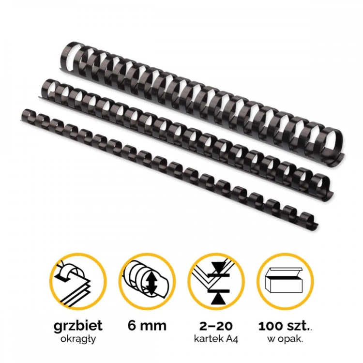Grzbiety plastikowe 6mm (2-20 kartek) A4/100szt - kolor CZARNY - Fellowes  www.asan.com.pl