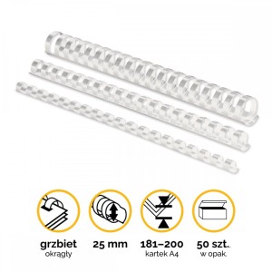 Grzbiety plastikowe do bindowania 25mm (181-200 kartek)  A4/50szt - kolor BIAŁY - Fellowes