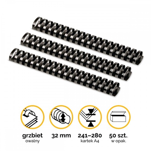 Grzbiety plastikowe do bindowania 32mm (241-280 kartek) A4/50szt - kolor CZARNY - Fellowes www.asan.com.pl
