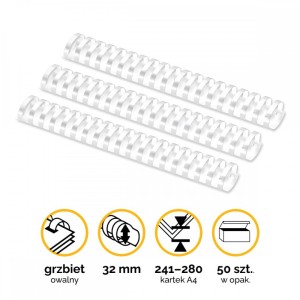 Grzbiety plastikowe do bindowania 32mm (241-280 kartek) A4/50szt - kolor BIAŁY - Fellowes