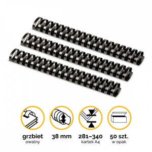 Grzbiety plastikowe do bindowania 38mm (281-340 kartek) A4/50szt - kolor CZARNY - Fellowes