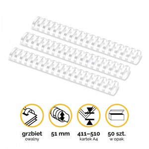 Grzbiety plastikowe do bindowania 51mm (411-510 kartek) A4/50szt - kolor BIAŁY - Fellowes