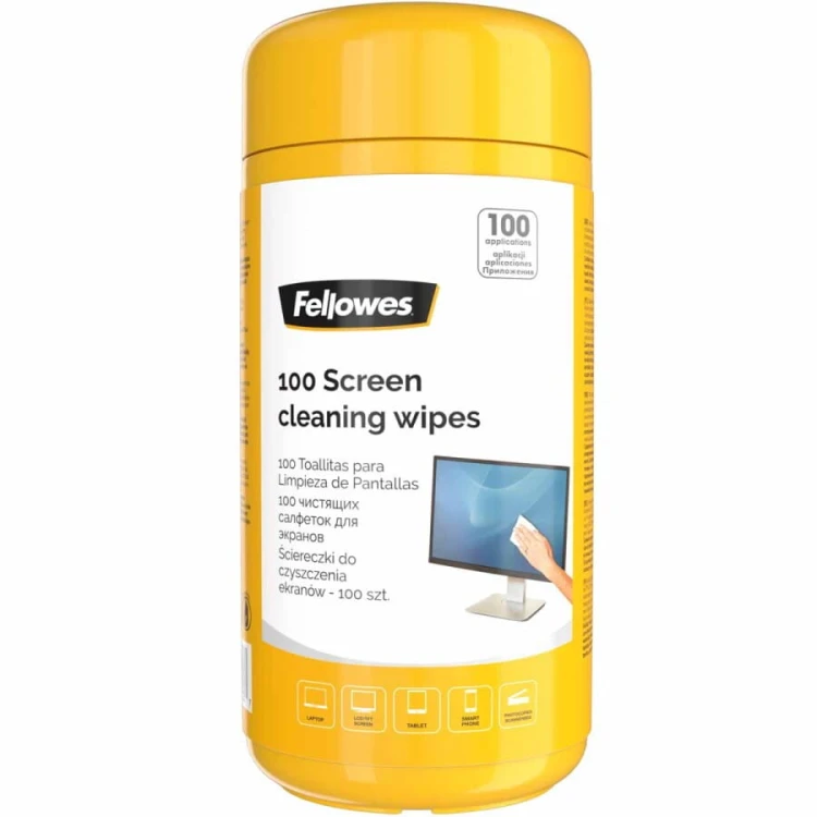 Ściereczki nasączone do czyszczenia ekranów Fellowes - tuba 100szt www.asan.com.pl