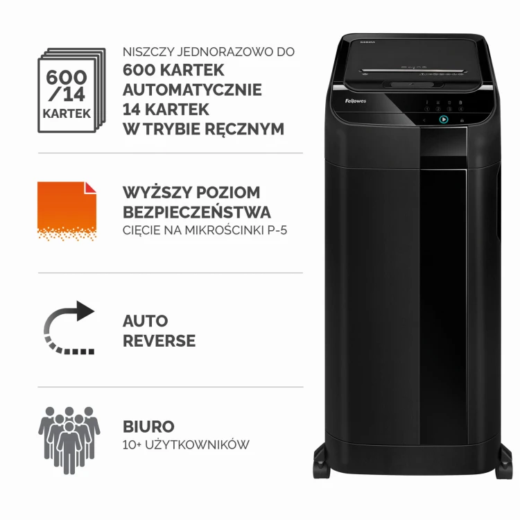Niszczarka Fellowes AUTOMAX™ 600M CZARNA ścinki 2x12mm www.asan.com.pl