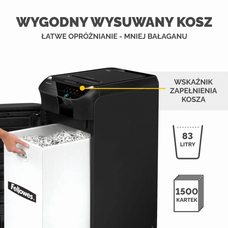 Niszczarka Fellowes AUTOMAX™ 600M CZARNA ścinki 2x12mm www.asan.com.pl
