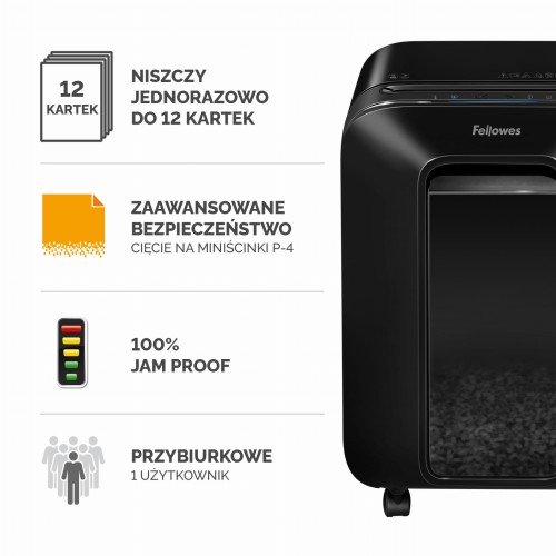 5502201_Niszczarka Fellowes LX200 CZARNA ścinki 4x12mm P4/T4  www.asan.com.pl