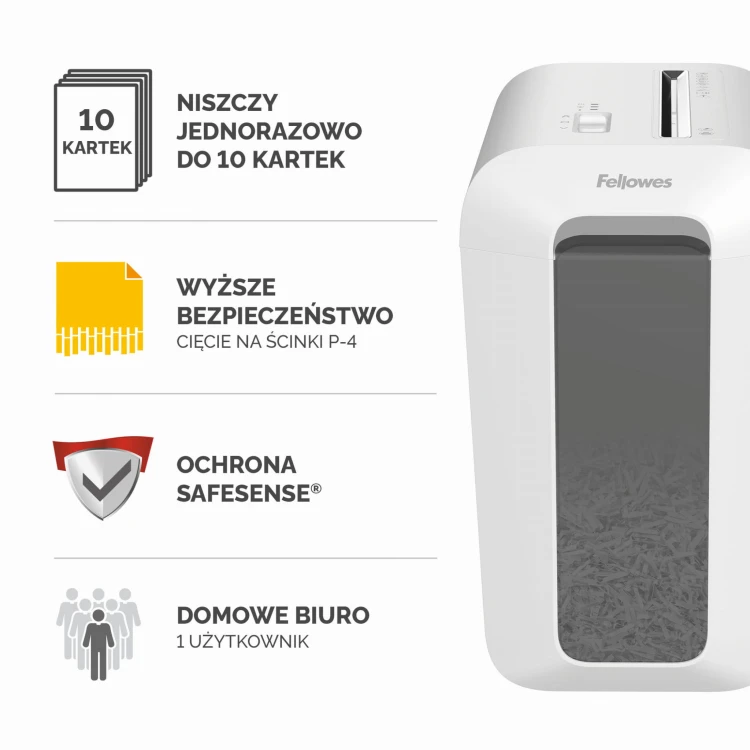 Niszczarka Fellowes LX65 ścinki 4x40mm P-4 # 3 lata gwarancji - BIAŁA www.asan.com.pl