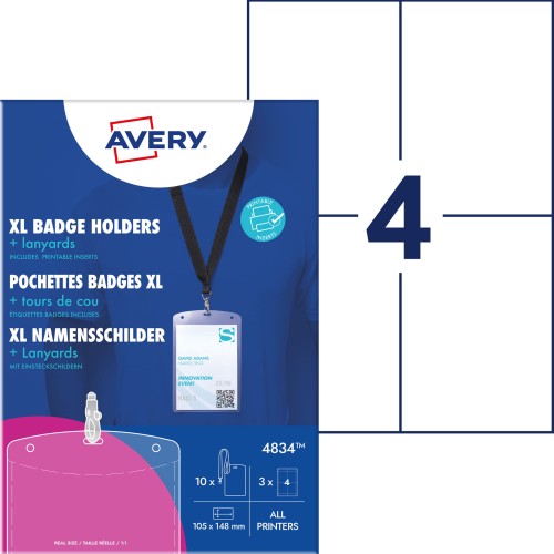 Identyfikator targowy AVERY Zweckform - opakowanie 10 kompletów - zestaw Holdery na identyfikatory XL ze smyczami i wkładami www.asan.com.pl