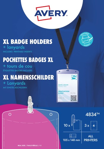 Identyfikator targowy AVERY Zweckform - opakowanie 10 kompletów - zestaw Holdery na identyfikatory XL ze smyczami i wkładami www.asan.com.pl