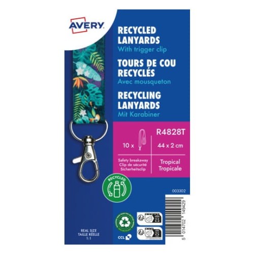 Smycz z karabińczykiem z recyklingowanego PET AVERY Zweckform - 15 x 440 mm, opakowanie 10 sztuk  www.asan.com.pl