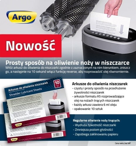 Argo Arkusze do oliwienia niszczarek - opk 10szt www.asan.com.pl