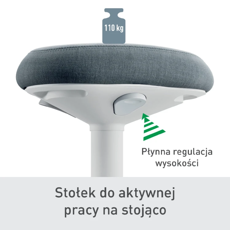 Stołek Leitz Ergo do aktywnego siedzenia w pozycji półstojącej z wygodnym siedziskiem - jasny szary www.asan.com.pl