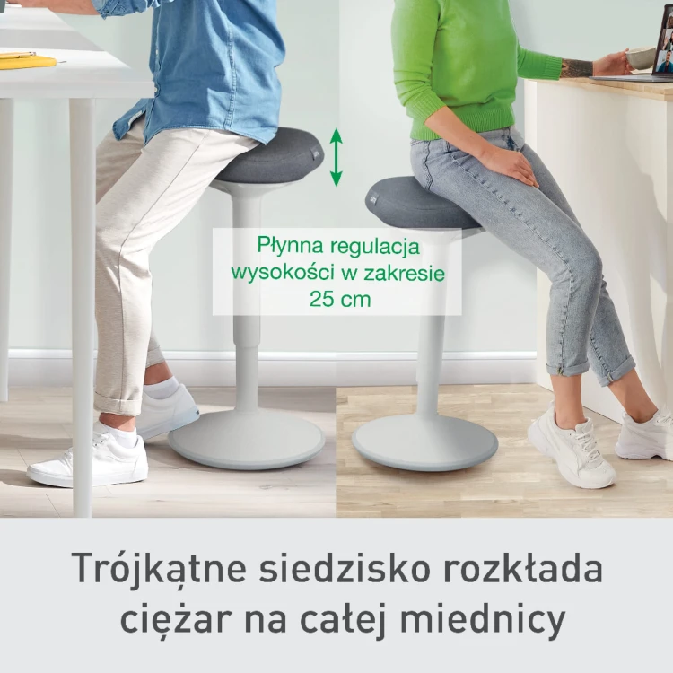 Stołek Leitz Ergo do aktywnego siedzenia w pozycji półstojącej z wygodnym siedziskiem - jasny szary www.asan.com.pl