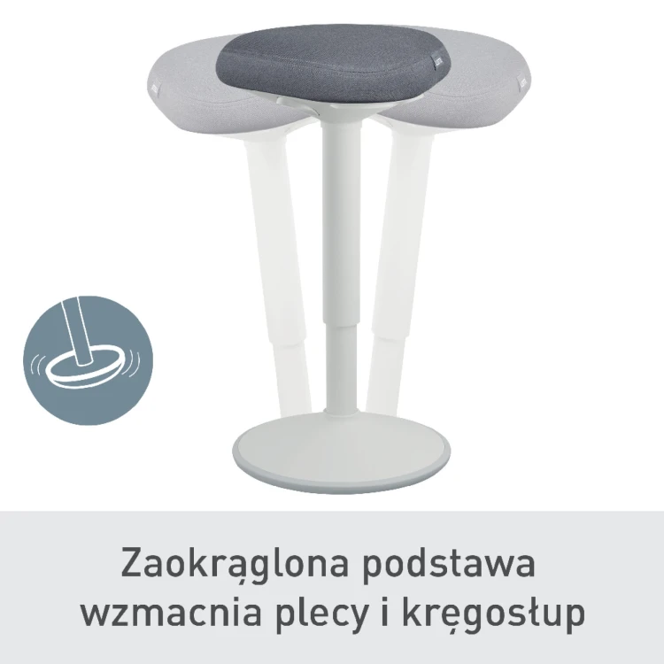 Stołek Leitz Ergo do aktywnego siedzenia w pozycji półstojącej z wygodnym siedziskiem - jasny szary www.asan.com.pl