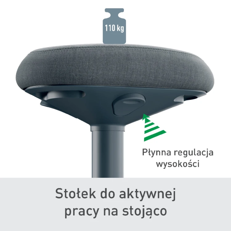 Stołek Leitz Ergo do aktywnego siedzenia w pozycji półstojącej z wygodnym siedziskiem - ciemny szary www.asan.com.pl
