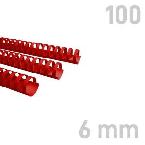 Grzbiety plastikowe - O.COMB Okrągłe 6mm A4/100szt - kolor CZERWONY - OPUS 
