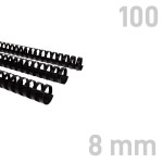 Grzbiety plastikowe - O.COMB Okrągłe 8mm A4/100szt - kolor CZARNY - OPUS 