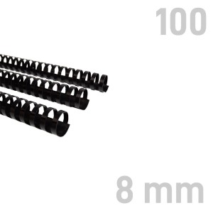 Grzbiety plastikowe - O.COMB Okrągłe 8mm A4/100szt - kolor CZARNY - OPUS 