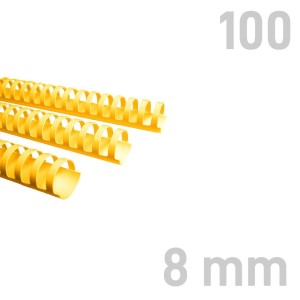 Grzbiety plastikowe - O.COMB Okrągłe 8mm A4/100szt - kolor ŻÓŁTY - OPUS  