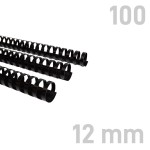 Grzbiety plastikowe - O.COMB Okrągłe 12mm A4/100szt - kolor CZARNY - OPUS 