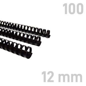 Grzbiety plastikowe - O.COMB Okrągłe 12mm A4/100szt - kolor CZARNY - OPUS 