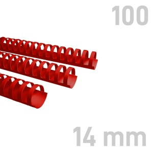 Grzbiety plastikowe - O.COMB Okrągłe 14mm A4/100szt - kolor CZERWONY - OPUS 