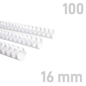 Grzbiety plastikowe - O.COMB Okrągłe 16mm A4/100szt - kolor BIAŁY - OPUS 