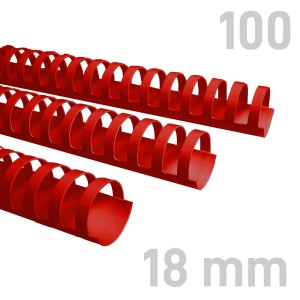 Grzbiety plastikowe - O.COMB Okrągłe 18mm A4/100szt - kolor CZERWONY - OPUS