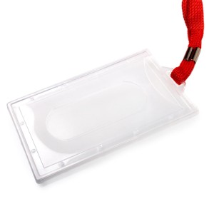 Identyfikator twardy pionowy z taśmą - O.BADGE HOLDER Vertical 90 x 55 mm - 50 sztuk czerwony OPUS