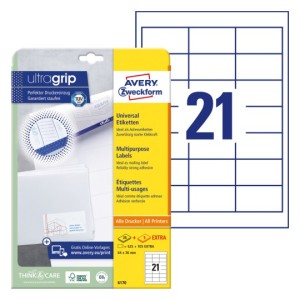 Trwałe etykiety papierowe 64 x 36 mm, białe etykiety samoprzylepne, etykiety do druku 30 ark. / op., Avery 6170