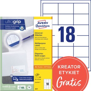 Trwałe etykiety papierowe 64 x 45 mm, białe etykiety samoprzylepne, etykiety do druku 100 ark. / op., Avery 3671