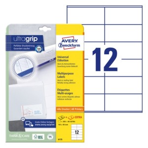 Trwałe etykiety papierowe 105 x 48 mm, białe etykiety samoprzylepne, etykiety do druku 30 ark. / op., Avery 6175