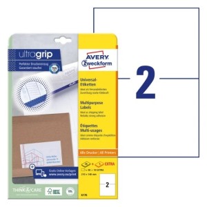 Trwałe etykiety papierowe 210 x 148 mm, białe etykiety samoprzylepne, etykiety do druku 30 ark. / op., Avery 6176