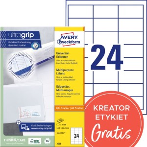 Trwałe etykiety papierowe 64,6 x 33,8 mm, białe etykiety samoprzylepne, etykiety do druku 100 ark. / op., Avery 3658