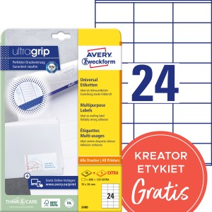 Trwałe etykiety papierowe 70 x 36 mm, białe etykiety samoprzylepne, etykiety do druku 30 ark. / op., Avery 3490